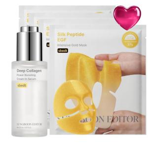 SUNGBOON EDITOR Golden Glow Boost Set Duo I Silk Peptide EGF Intensive Gold Mask & Deep Collagen Serum I Valentines Day Gifts for Woman