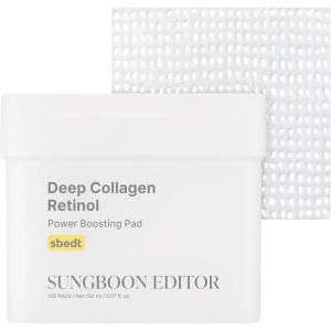 SUNGBOON Editor Deep Collagen Retinol Power Boosting Pads | Deep Hydration, Skin Elasticity for Dry Skin, Wrinkles, Korean Moisturzier, Korean Skincare, Toner Pads – 100 Count