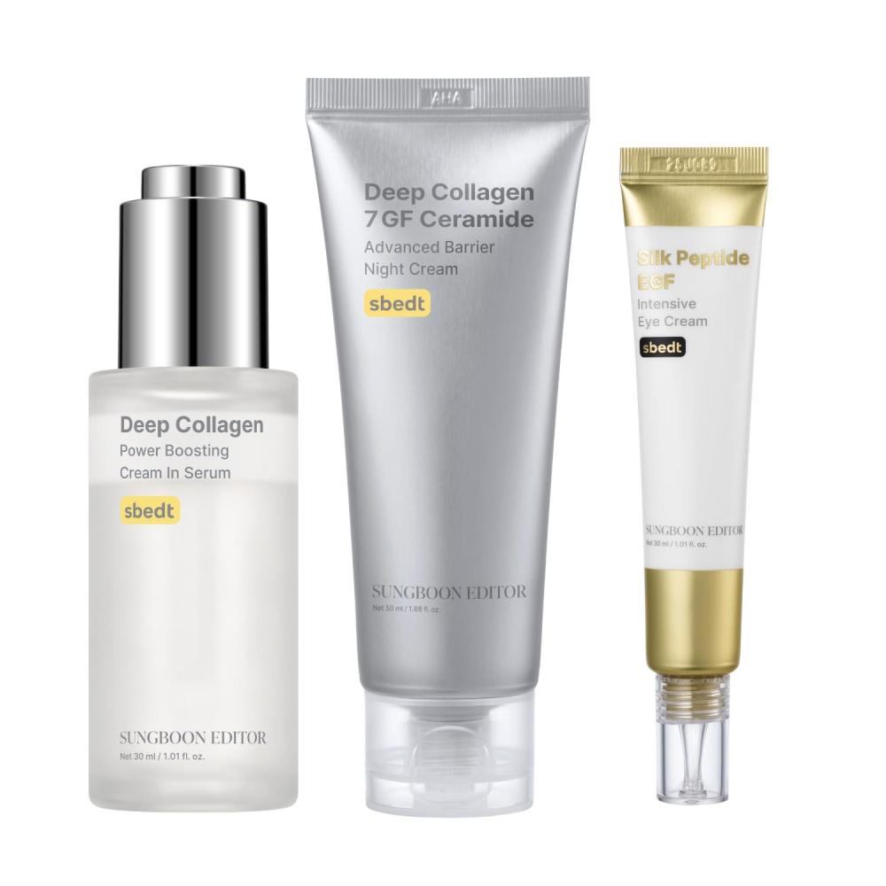 imageSUNGBOON EDITOR Full Face Overnight Collagen Trio  7GF Night CreamSerum amp Silk Peptide EGF Eye Cream  FirmingampSkin Elasticity Moisturizer  Under Eye Care Cream  Korean Skincare Gift Set for Women