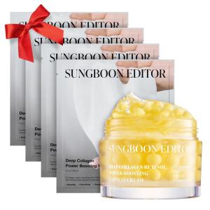 SUNGBOON EDITOR Deep Collagen Boosting Duo : Deep Collagen Mask (4ea) & Power Boosting Capsule Cream, Skincare Gift Sets for Mom Christmas Gift Sets