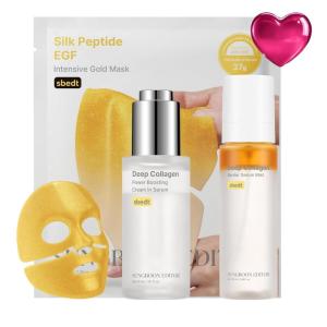 SUNGBOON EDITOR Golden Collagen Fine Line Care Trio | Silk Peptide Intensive Gold Mask & Volufiline Serum & Glow-locking Mist | Valentines Day Gifts for Woman