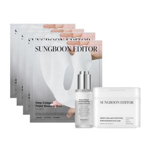 SUNGBOON EDITOR smooth-looking Essentials: Deep Collagen Mask(4ea) & Boosting Pad & Cream in Serum, Hydrating for Sensitive Skin, Fine Line Care, Low molecular weight collagen for elasticity and sooth