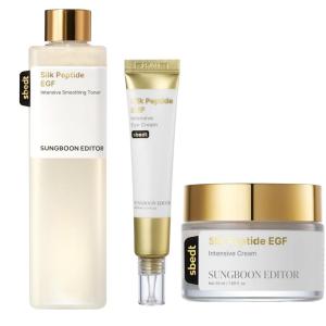 SUNGBOON EDITOR Advanced firm-looking/Plump-looking Silk Peptides EGF Trio | Silk Peptide EGF Smoothing Toner & Cream & Eye Cream | Korean Skincare Gift Set for women