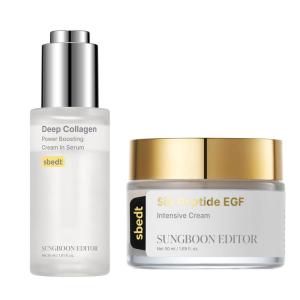 SUNGBOON EDITOR Double Plump-Looking Boost Duo | Surface Line & Texture Care Serum & Silk Peptide EGF Intensive Cream | Korean Skincare Gift Set