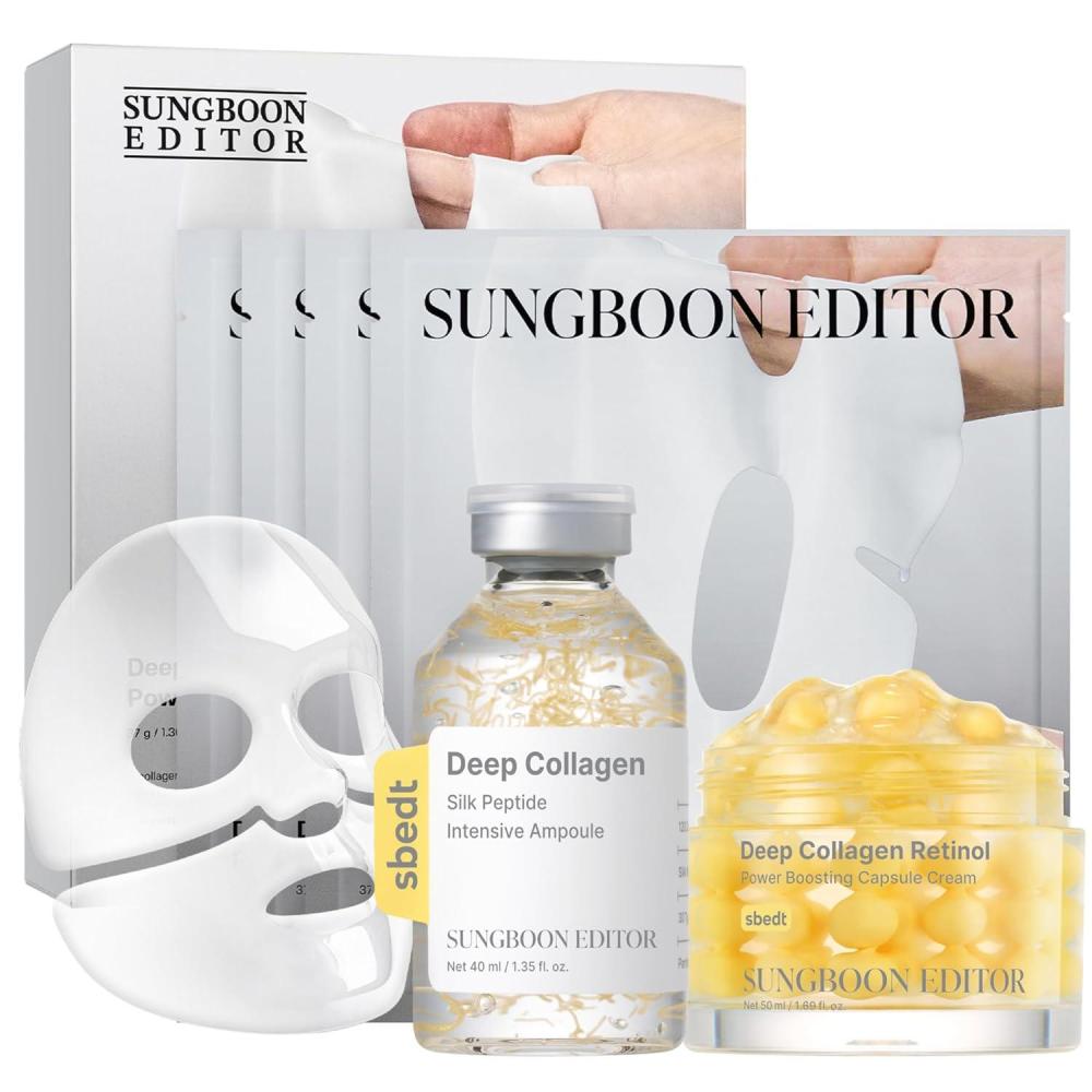 imageSUNGBOON EDITOR Fine Line Care PlumpLooking Trio for Glow Skin  Deep Collagen Overnight Mask Silk Peptide Intensive Ampoule amp Retinol Capsule Cream