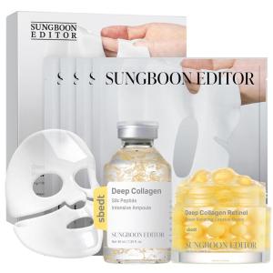 SUNGBOON EDITOR Fine Line Care Plump-Looking Trio for Glow Skin | Deep Collagen Overnight Mask, Silk Peptide Intensive Ampoule & Retinol Capsule Cream