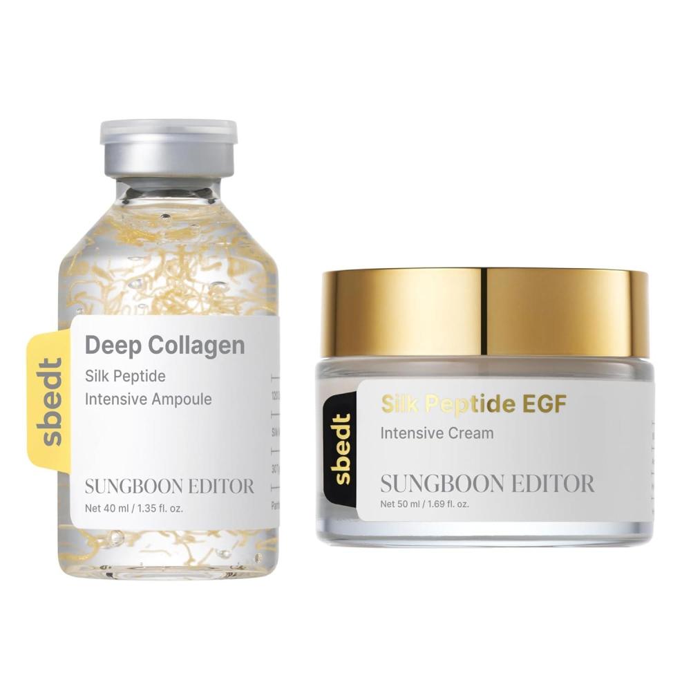 imageSUNGBOON EDITOR Fine Line Care FirmLooking amp PlumpLooking Duo  Deep Collagen Silk Peptide Intensive Ampoule amp EGF Intensive Cream