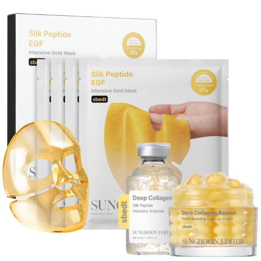 imageSUNGBOON EDITOR Peptide amp Retinol Glass Skin Set  Copper Peptide Serum 135 fl oz  EGF Gold Mask 4ea  Collagen Retinol Capsule Cream 169 fl oz