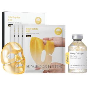 SUNGBOON EDITOR Silk Peptide Skincare Set: Collagen Silk Peptide Intensive Ampoule (1.35 Fl Oz) and EGF Intensive Gold Overnight Mask (4 Count) – Hydrating Korean Skincare Bundle for Glass Skin