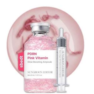 SUNGBOON EDITOR Pink PDRN Glow Boosting Ampoule with Vitamin B12, Collagen & 10 Hyaluronic Acids – Hydrating Radiance Serum for Elasticity & Smooth Skin – 1.35 fl oz (40ml)