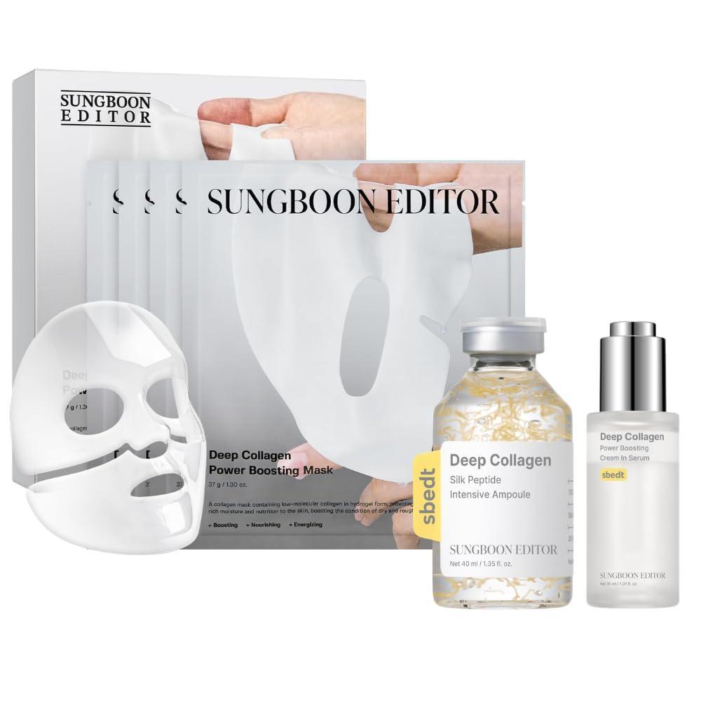 imageSUNGBOON EDITOR Triple Collagen amp Peptide Glow Set  Deep Collagen Serum Silk Peptide Ampoule amp Overnight Mask 4ea  Hydrating Firming amp Pore Refining Korean Skincare Kit for Glass Skin