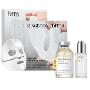 SUNGBOON EDITOR Triple Collagen & Peptide Glow Set – Deep Collagen Serum, Silk Peptide Ampoule & Overnight Mask (4ea) – Hydrating, Firming & Pore Refining Korean Skincare Kit for Glass Skin