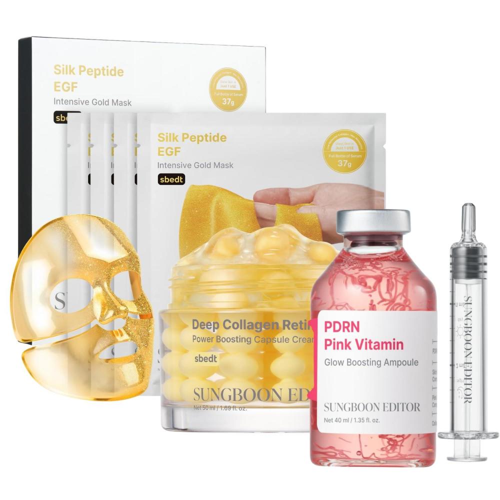 imageSUNGBOON EDITOR Collagen Peptide Pink PDRN Glow Intensive Ampoule  Deep Collagen Retinol Capsule Cream  Silk Peptide EGF Intensive Gold Overnight Mask  Gifts for women