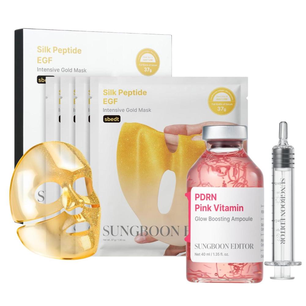 imageSUNGBOON EDITOR Collagen Peptide Pink PDRN Glow Intensive Ampoule  Silk Peptide EGF Intensive Gold Overnight Mask  Gifts for women