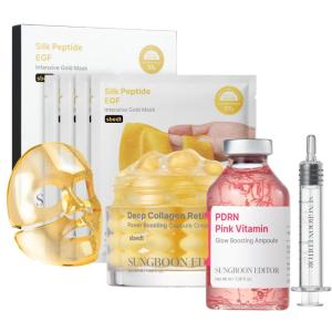SUNGBOON EDITOR Collagen Peptide Pink PDRN Glow Intensive Ampoule | Deep Collagen Retinol Capsule Cream | Silk Peptide EGF Intensive Gold Overnight Mask | Gifts for women