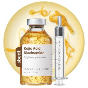 SUNGBOON EDITOR Kojic Acid Niacinamide Brightening Ampoule with Toning Beads, Turmeric & PHA Glow Serum for Uneven Skin Tone and Dark Spot Care, K-Beauty Radiance Serum 1.35 fl oz (40 ml)