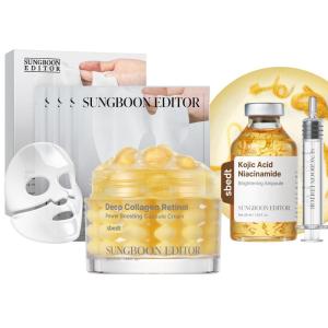 SUNGBOON EDITOR Kojic Acid Niacinamide Brightening Ampoule | Deep Collagen Retinol Capsule Cream | Deep Collagen Overnight Mask | Gifts for women