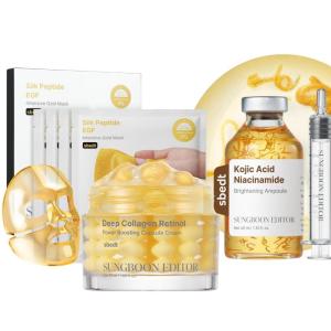 SUNGBOON EDITOR Kojic Acid Niacinamide Brightening Ampoule | Deep Collagen Retinol Capsule Cream | Silk Peptide EGF Intensive Gold Overnight Mask | Gifts for women