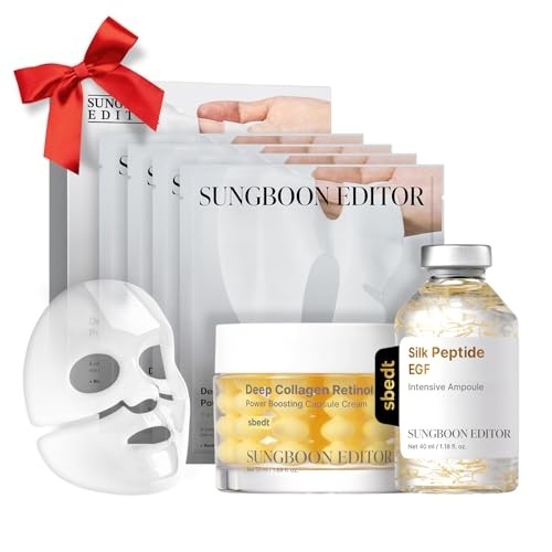 image:imageSUNGBOON EDITOR Glass Skin Elasticity Care Trio Set Deep Collagen Silk Peptide Ampoule  Boosting Mask  Retinol Capsule Cream Korean Skincare Gift Set for Women