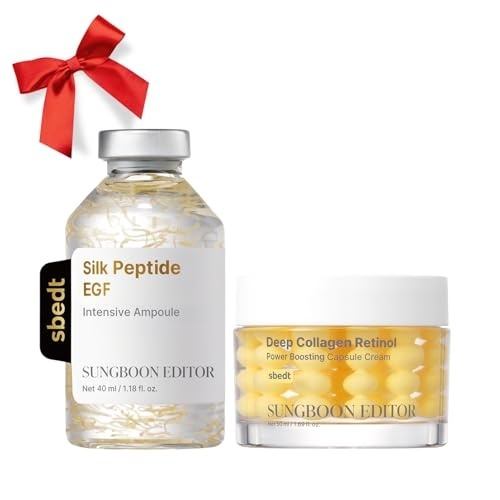 image:imageSUNGBOON EDITOR Glass Skin FirmLooking Duo Set Deep Collagen Silk Peptide Ampoule  Retinol Capsule Cream Korean Skincare Gift Set for Women