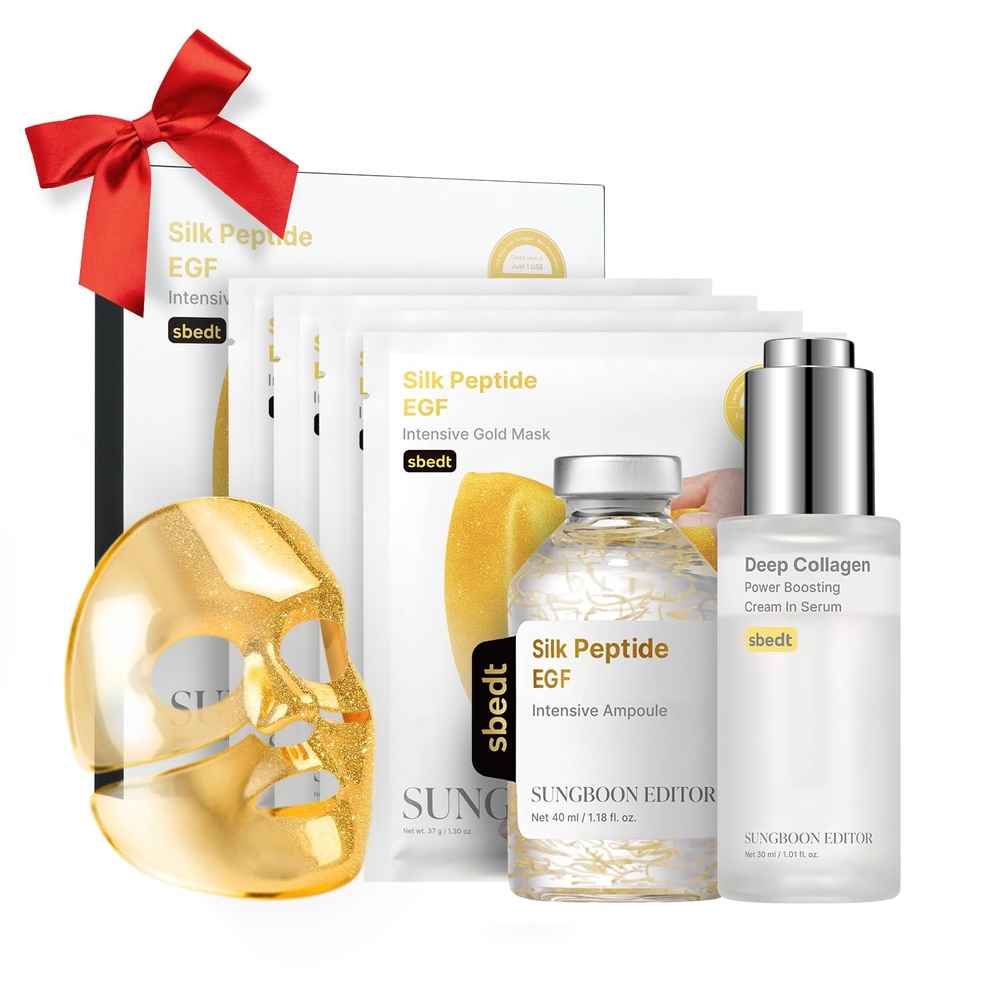 image:imageSUNGBOON EDITOR Glass Skin Glow Trio Set Deep Collagen Silk Peptide Ampoule  EGF Gold Overnight Mask  Deep Collagen Serum Korean Skincare Gift Set for Women