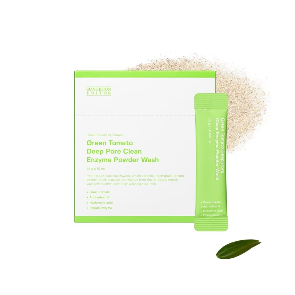 image:imageSUNGBOON EDITOR Green Tomato Deep Pore Clean Enzyme Powder Wash minimize enlarged pores pore cleaner facial exfoliating blackheads removal clear acne blemishes Korean skincare