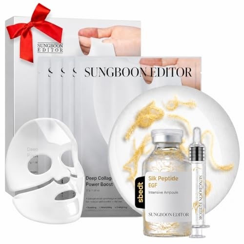 image:imageSUNGBOON EDITOR Silk Peptide EGF Ampoule amp Deep Collagen Overnight Mask Bundle Korean Skincare Set for Glass Skin Pore Refining amp Firming Copper Peptides amp 2160000PPB Collagen Duo
