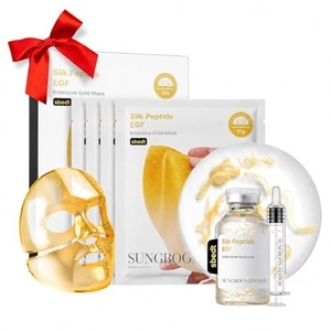 SUNGBOON EDITOR Silk Peptide EGF Glow Set: Intensive Ampoule (1.35 fl oz) & Gold Overnight Mask (4ea), Copper Peptides & Collagen Duo for Glass Skin, Hydrating Korean Skincare Gift Set