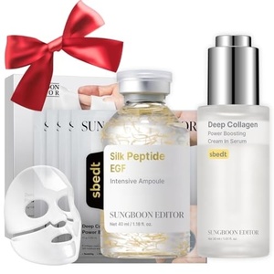 SUNGBOON EDITOR Ultimate Firming & Glow Bundle Set for Smooth-Looking Skin: Collagen Mask, EGF Silk Peptide Ampoule & Deep Collagen Serum, Korean Skincare Gift Set