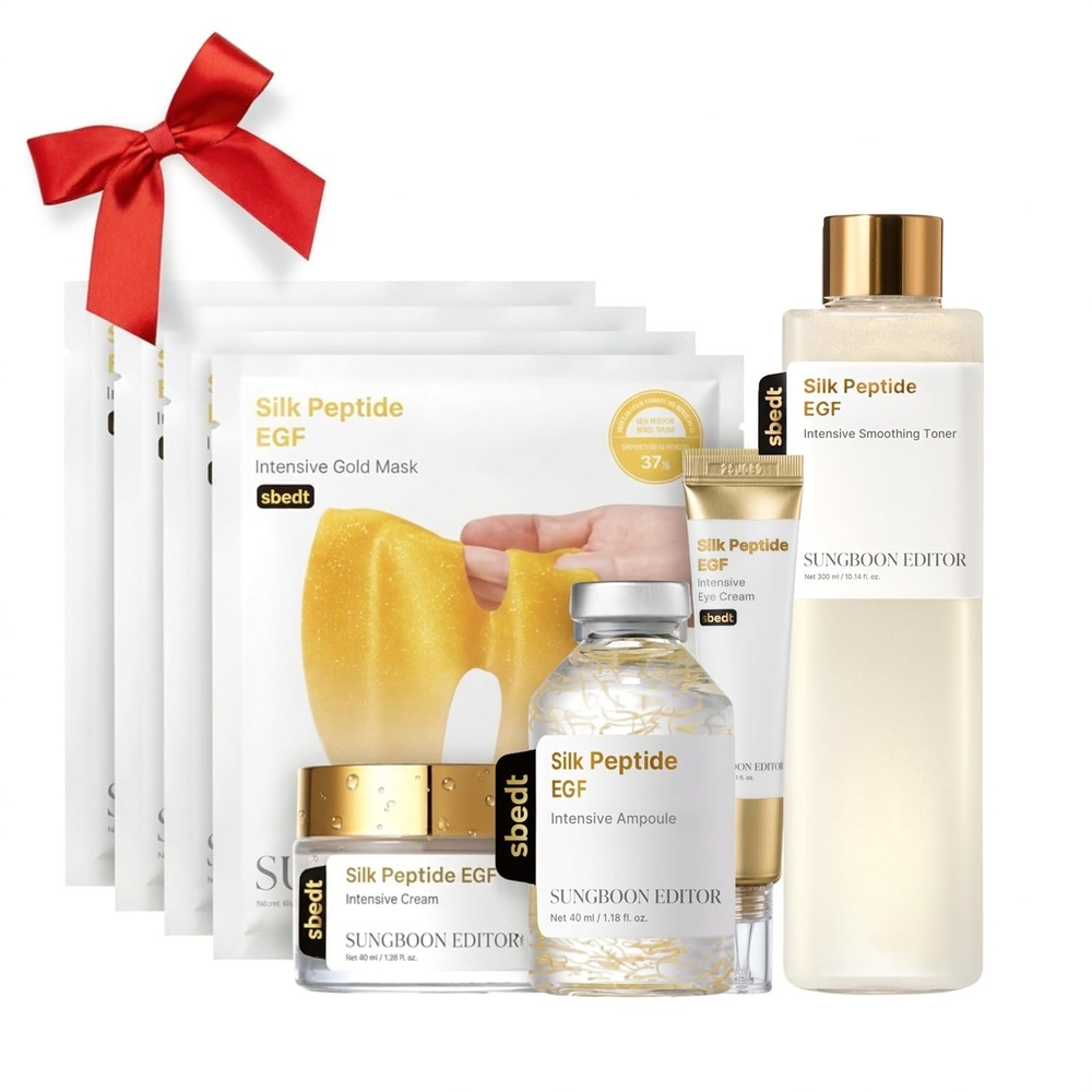 image:imageSUNGBOON EDITOR EGF Collagen Complete Care Set Gold Collagen Mask 4ea EGF Silk Peptide Ampoule EGF Toner Eye Cream amp Cream Firming Glow Care Korean Skincare Gift Set for Women