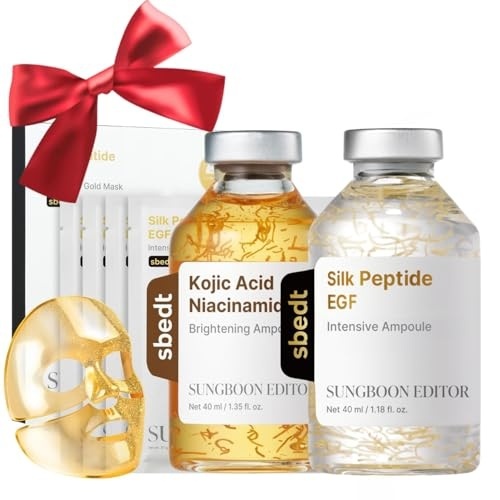 image:imageSUNGBOON EDITOR Golden Firming amp Brightening Care Trio Gold Collagen Mask 4ea amp EGF Silk Peptide Ampoule amp Kojic Ampoule Firming Dark Spot Care Korean Skincare Gift Set for Women
