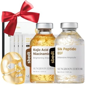 SUNGBOON EDITOR Golden Firming & Brightening Care Trio, Gold Collagen Mask 4ea & EGF Silk Peptide Ampoule & Kojic Ampoule, Firming, Dark Spot Care, Korean Skincare Gift Set for Women
