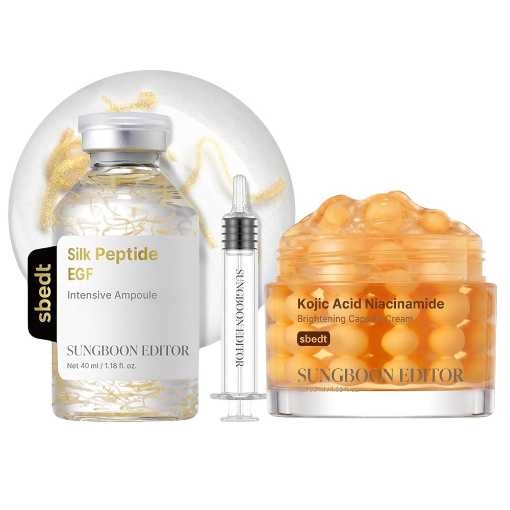 image:imageSUNGBOON EDITOR EGF Tone amp Glow Duo Set EGF Silk Peptide Ampoule  Kojic Capsule Cream Korean Skincare Gift Set for Women