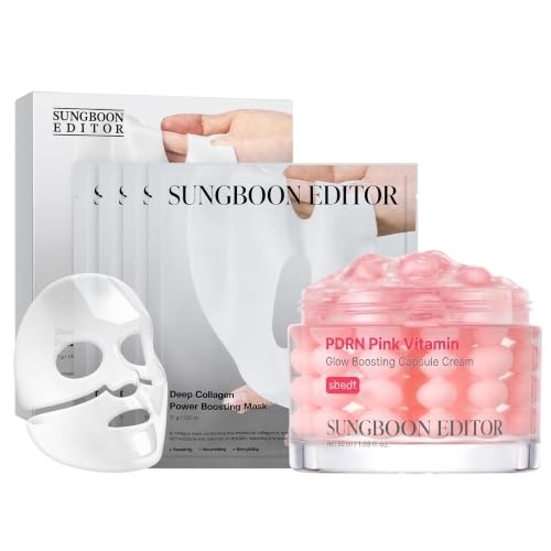 image:imageSUNGBOON EDITOR Pink Glow Duo Set Boosting Mask 4 Count  PDRN Capsule Cream Korean Skincare Gift Set for Women