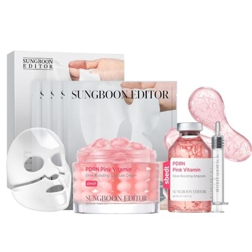 image:imageSUNGBOON EDITOR Pink Glow Trio Set PDRN Ampoule  PDRN Capsule Cream  Boosting Mask 4 Count Korean Skincare Gift Set for Women