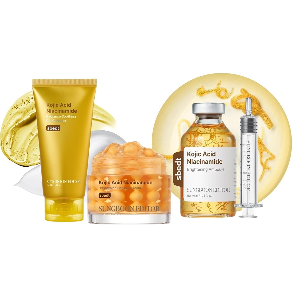 image:imageSUNGBOON EDITOR Tone amp Clean Glow Trio Set Kojic Acid Ampoule  Kojic Gel Cleanser  Kojic Capsule Cream Korean Skincare Gift Set for Women