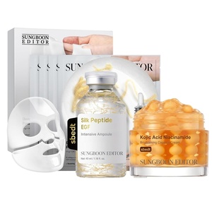 SUNGBOON EDITOR Elasticity & Tone Glow Trio Set, EGF Silk Peptide Ampoule + Boosting Mask 4 Count + Kojic Capsule Cream, Korean Skincare Gift Set for Women