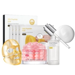 SUNGBOON EDITOR Firm-Looking Golden Pink Glow Trio Set, Gold Mask 4 Count + Deep Collagen Serum + PDRN Capsule Cream, Korean Skincare Gift Set for Women