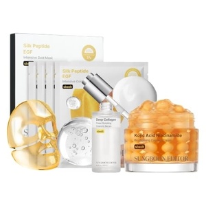 SUNGBOON EDITOR Firm-Looking & Golden Tone Glow Trio Set, Gold Mask 4 Count + Deep Collagen Serum + Kojic Capsule Cream, Korean Skincare Gift Set for Women