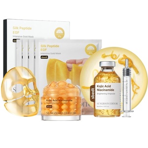 SUNGBOON EDITOR Golden Tone Glow Trio Set, Kojic Acid Ampoule + Kojic Capsule Cream + Gold Mask 4 Count, Korean Skincare Gift Set for Women