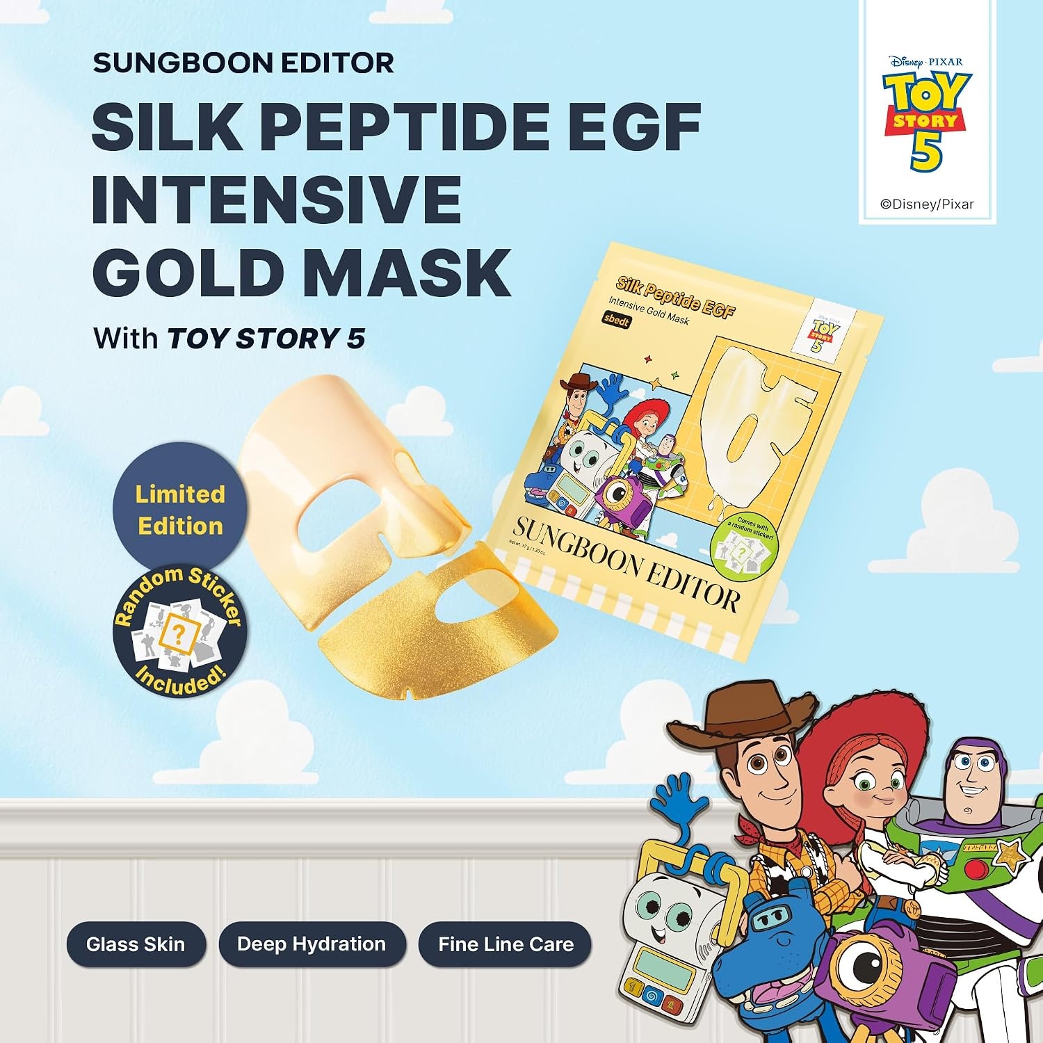 image:imageSUNGBOON EDITOR Toy Story 5 Firming Skincare Set Silk Peptide EGF Gold Mask 4EA Intensive EGF Ampoule 135 fl oz amp Deep Collagen Retinol Capsule Cream 169 fl oz