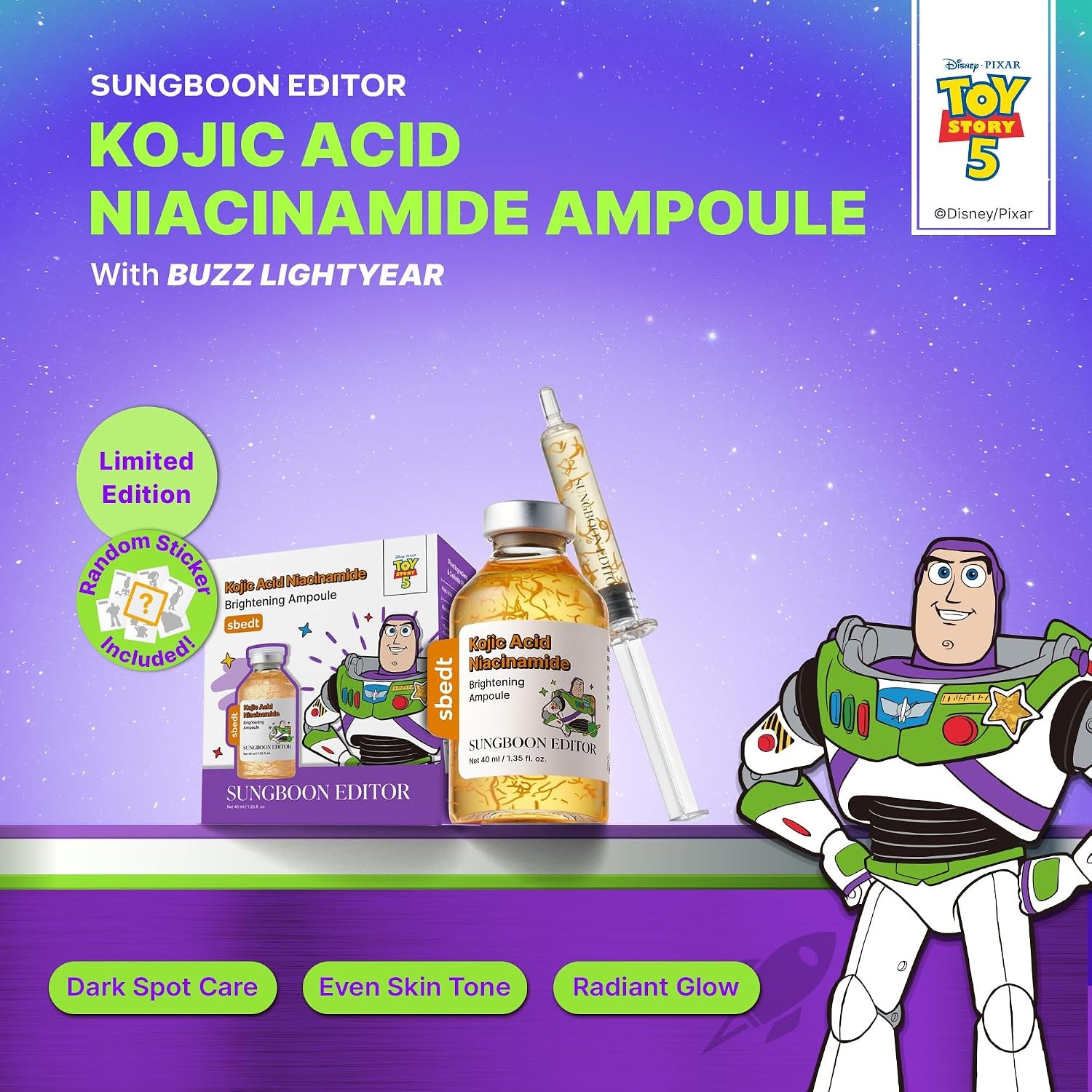 image:imageSUNGBOON EDITOR Toy Story 5 Skincare Gift Set Kojic Acid Ampoule 135 fl oz amp Silk Peptide EGF Ampoule 135 fl oz