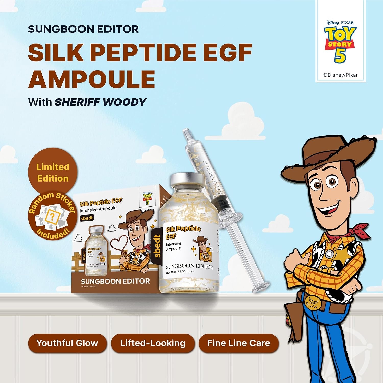image:imageSUNGBOON EDITOR Toy Story 5 Skincare Gift Set Silk Peptide EGF Ampoule 135 fl oz PDRN Pink Vitamin Glow Capsule Cream 169 fl oz amp Forky Squishy