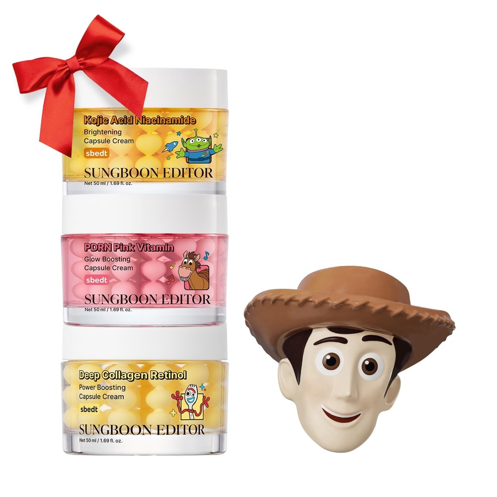 image:imageSUNGBOON EDITOR Toy Story 5 Skincare Gift Set Deep Collagen Retinol  PDRN Pink Vitamin Glow  Kojic Acid Niacinamide Capsule Creams 169 fl oz Each amp Woody Squishy