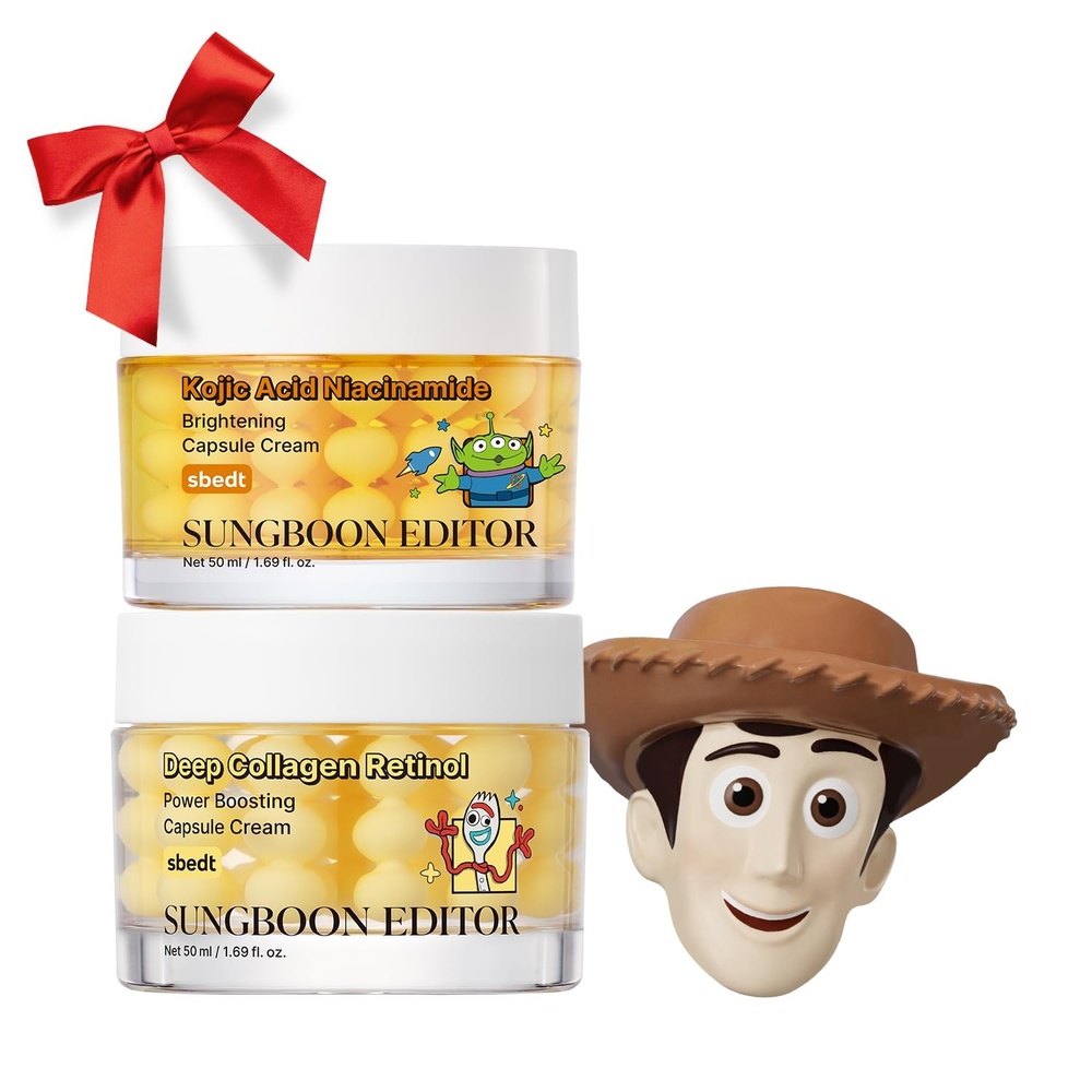 image:imageSUNGBOON EDITOR Toy Story 5 Skincare Gift Set Deep Collagen Retinol Capsule Cream 169 fl oz Kojic Acid Niacinamide Capsule Cream 169 fl oz amp Woody Squishy