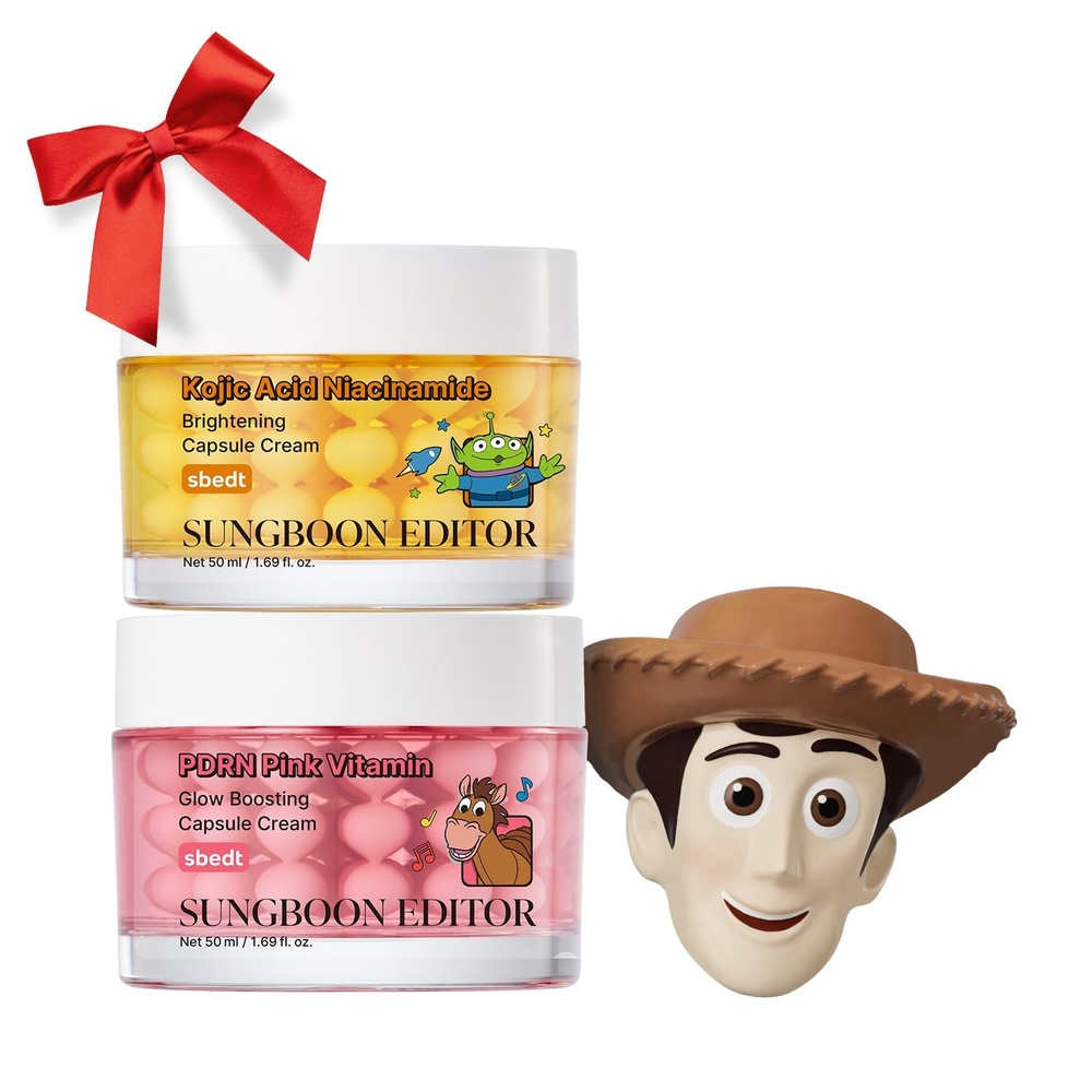image:imageSUNGBOON EDITOR Toy Story 5 Skincare Gift Set PDRN Pink Vitamin Glow Capsule Cream 169 fl oz Kojic Acid Niacinamide Capsule Cream 169 fl oz amp Woody Squishy