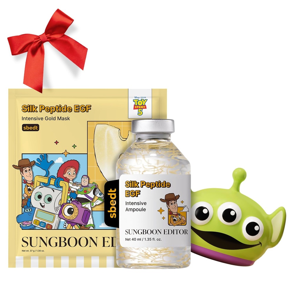 image:imageSUNGBOON EDITOR Toy Story 5 Skincare Gift Set Silk Peptide EGF Ampoule 135 fl oz Deep Collagen Gold Overnight Mask 4 ct amp Alien Squishy