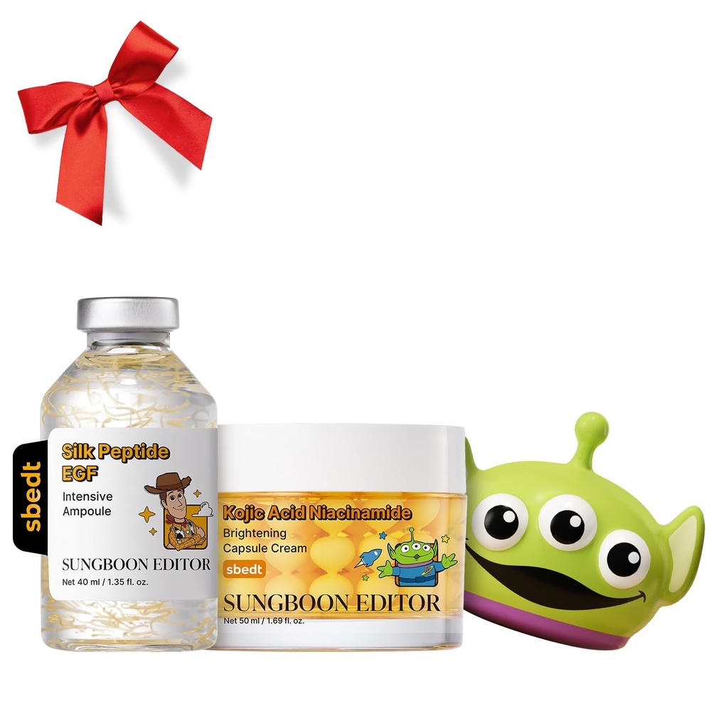 image:imageSUNGBOON EDITOR Toy Story 5 Skincare Gift Set Silk Peptide EGF Ampoule 135 fl oz Kojic Acid Niacinamide Capsule Cream 169 fl oz amp Alien Squishy