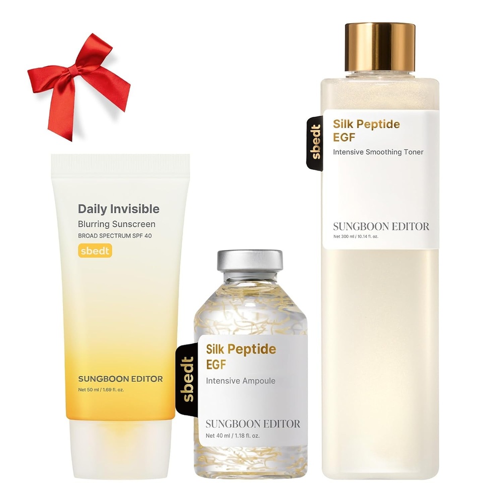 image:imageSUNGBOON EDITOR Silk Peptide EGF Skincare Set Firming Toner 1014oz Deep Collagen Ampoule 135oz amp Daily Invisible Blurring Sunscreen SPF 40 169oz AntiAging amp Pore Primer 3Piece Bundle