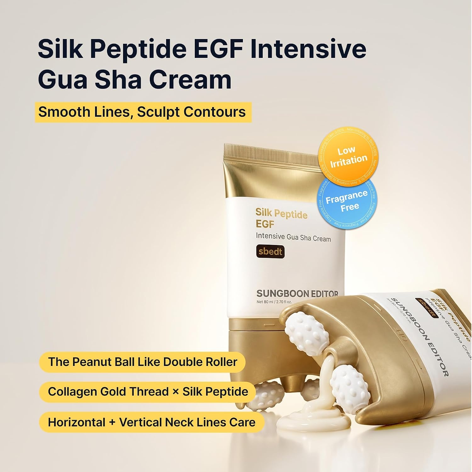 image:imageSUNGBOON EDITOR Lift amp Sculpt Duo Silk Peptide EGF Ampoule Peanut Ball Neck Gua Sha Cream For Smoother FirmerLooking Face amp Neck